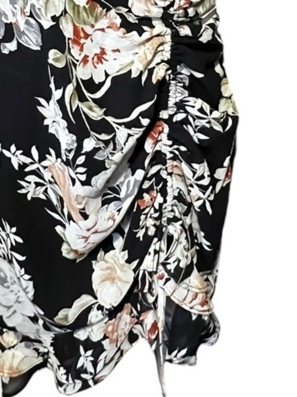 Lulu's Black Floral Spaghetti Strap Ruched Mini Dress NWT XL - Picture 2 of 8